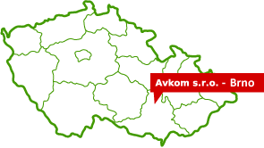 Obrázek - Mapa české republiky s vyznačenou polohou společnosti Avkom s.r.o.